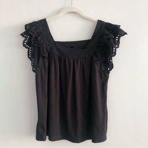 j. crew black squareneck flutter sleeve eyelet top • size medium